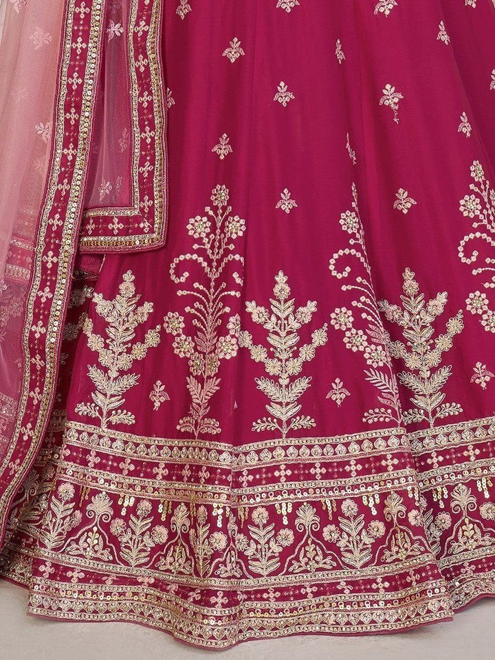 Bright Pink Party Wear Lehenga Choli | Elegant Beige Dori Work Dupatta Set