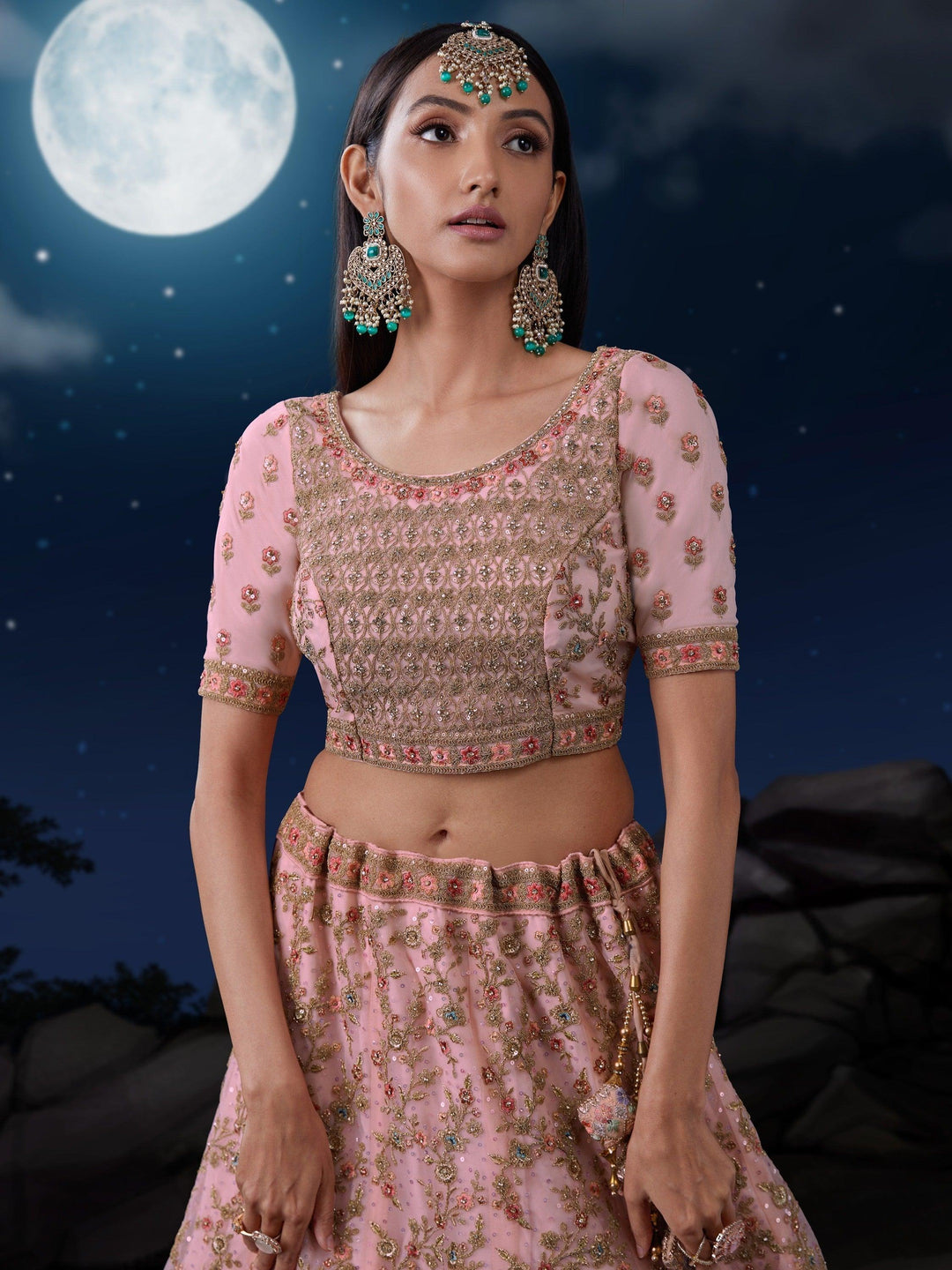 Appealing Pink Sequins Net Sangeet | Wear Lehenga Choli With Dupatta Signature Design