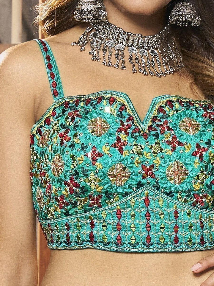 Attractive Turquoise Patola Print Silk Lehenga | Embroidered Choli