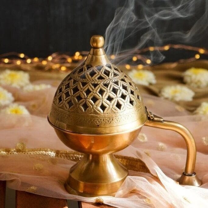 Aromatic Brass Incense Burner | Elegant Pooja Ritual Centerpiece - 7333