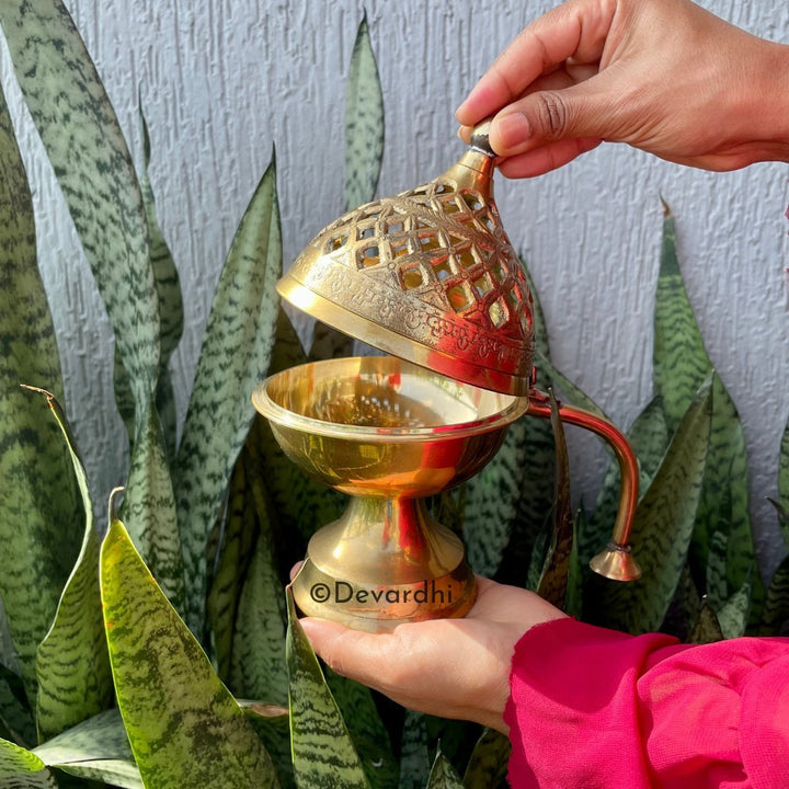 Aromatic Brass Incense Burner | Elegant Pooja Ritual Centerpiece - 7333