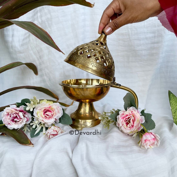 Aromatic Brass Incense Burner | Elegant Pooja Ritual Centerpiece - 7333