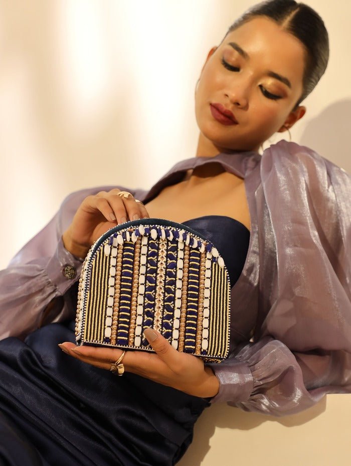 Asma Blue FlapOver Potli Bag | Elegant Handcrafted Statement Accessory - Asma_Blue