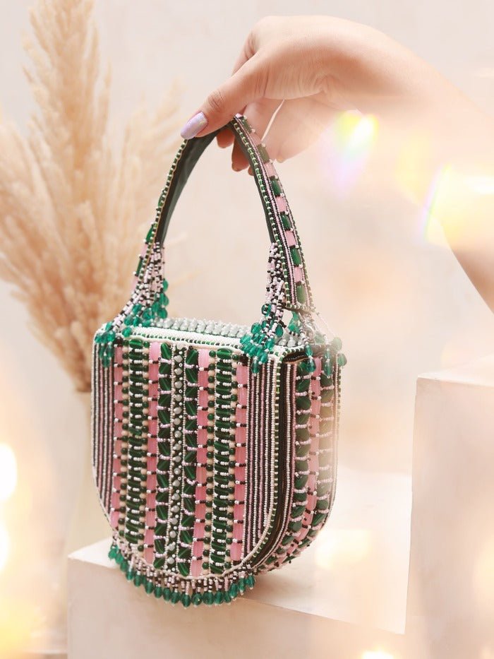 Asma Green FlapOver Potli Bag with Handle | Handcrafted Limited Edition Clutch - Asma_Green