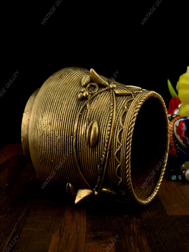 Brass Dhokra Art Pen Stand | Handcrafted Desk Organizer for Accessories