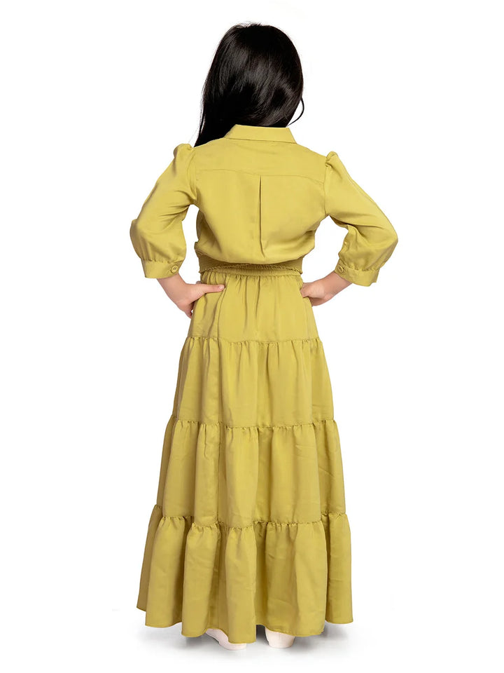 Girls Rayon Mustard Skirt Set | Traditional Ethnic Style for Kids