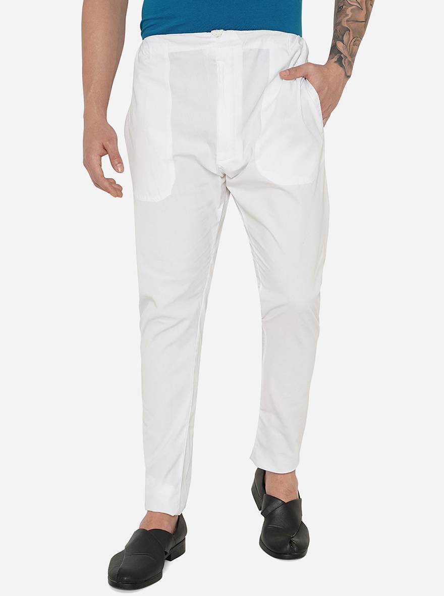 Elevate your style with white Aligadhi trousers, designed for pairing with kurtas for a polished look.