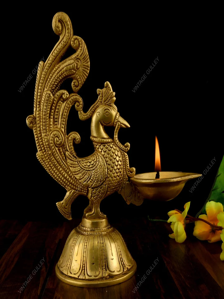 Brass Peacock Diya | Handcrafted Oil Lamp for Home and Pooja Ceremonies