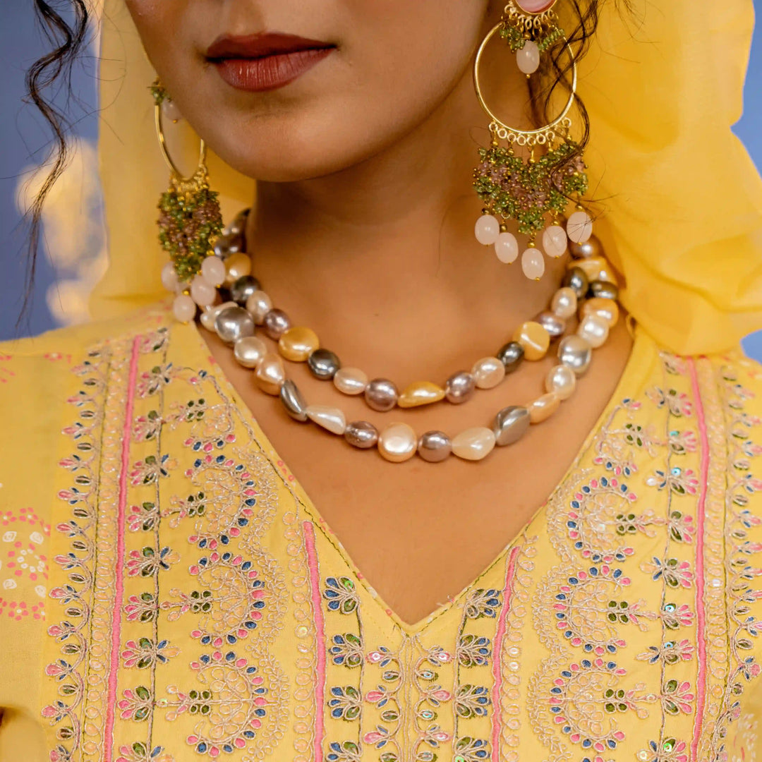 Pearls  Natural Uneven | Stone Necklace With Earrings Luxury Wear