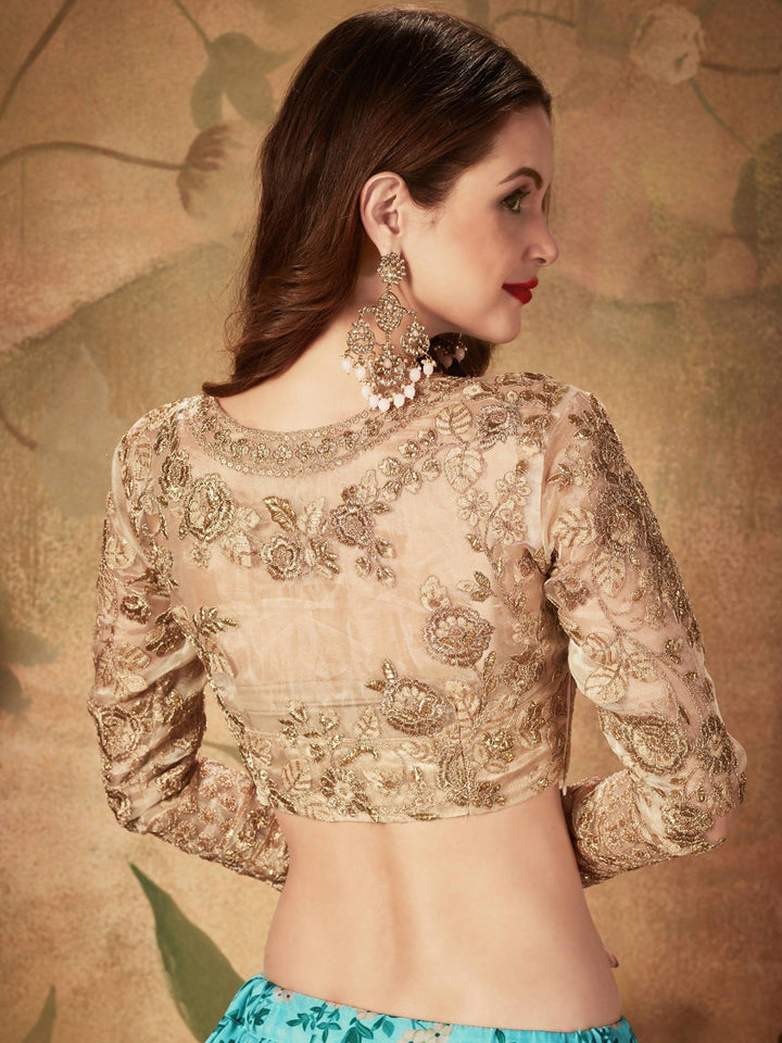 Sky Blue Lehenga Choli Set | Sabyasachi Floral Print & Embroidery
