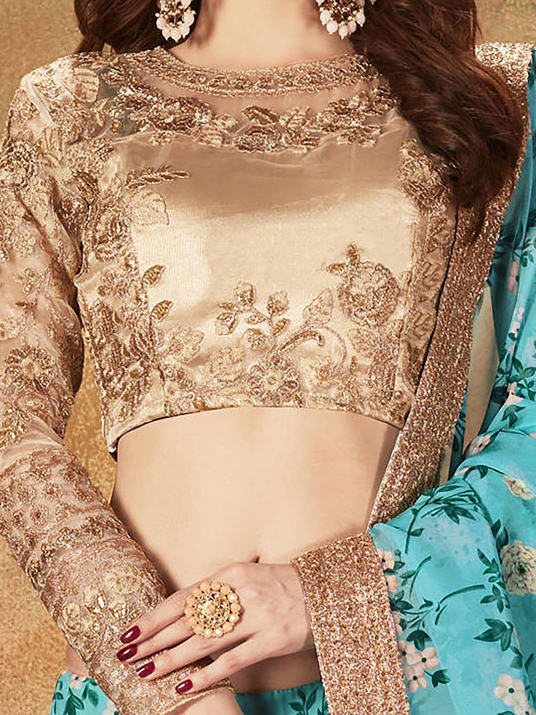 Sky Blue Lehenga Choli Set | Sabyasachi Floral Print & Embroidery