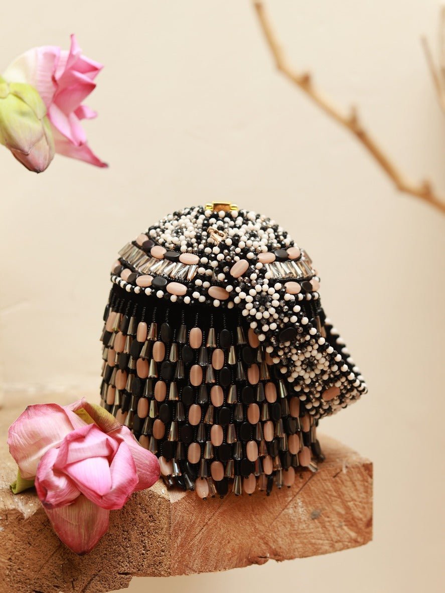 Bella Round Potli Bag | Handcrafted Luxury Embellished Clutch - Bella_Black