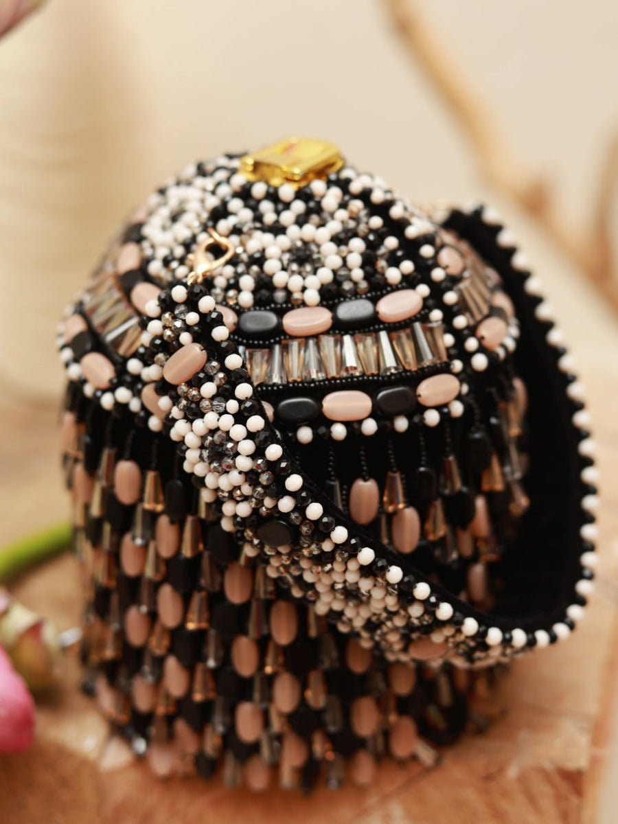 Bella Round Potli Bag | Handcrafted Luxury Embellished Clutch - Bella_Black