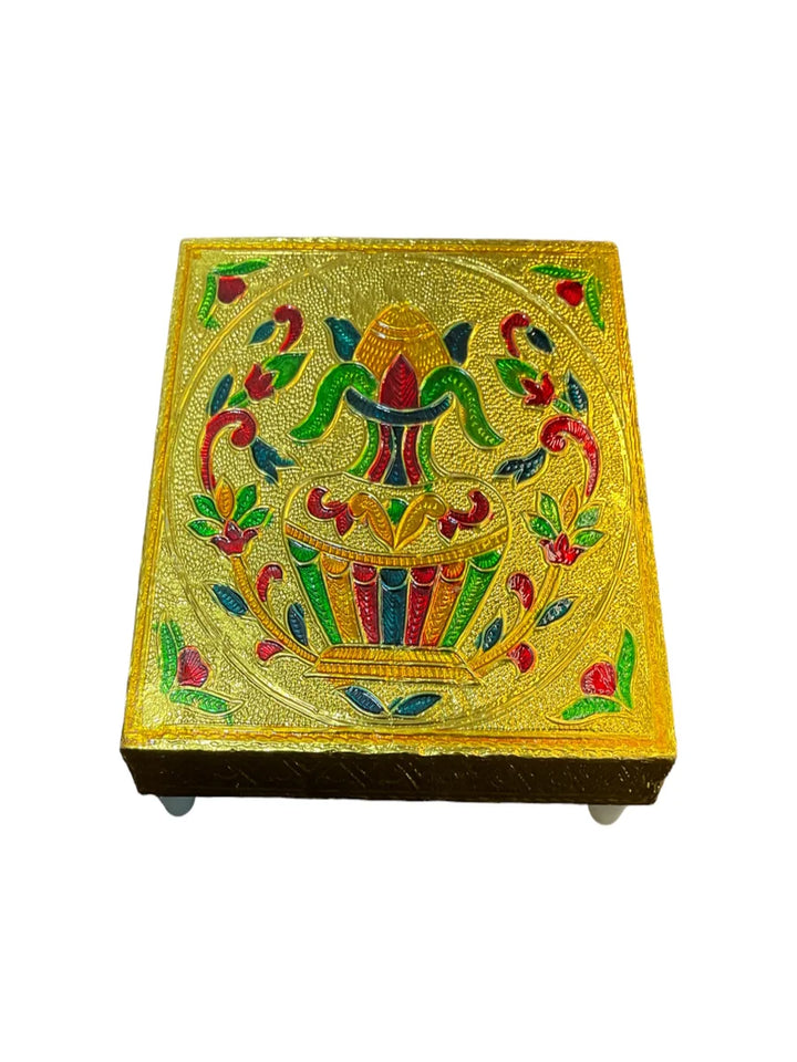 Handicraft Meenakari Wooden Chowki Puja Bajot for Home & Office Decor for Puja 5X5(inch) Small Chowki