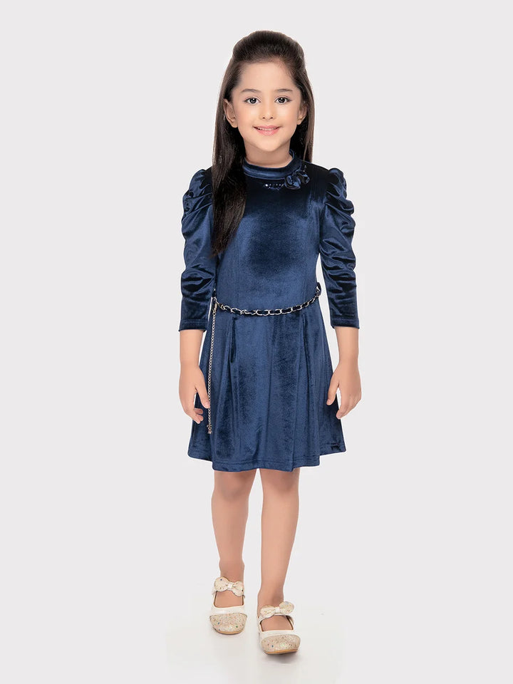 Classic Kids Party Wear Frock | Blue Velvet Stylish Dress for Girls