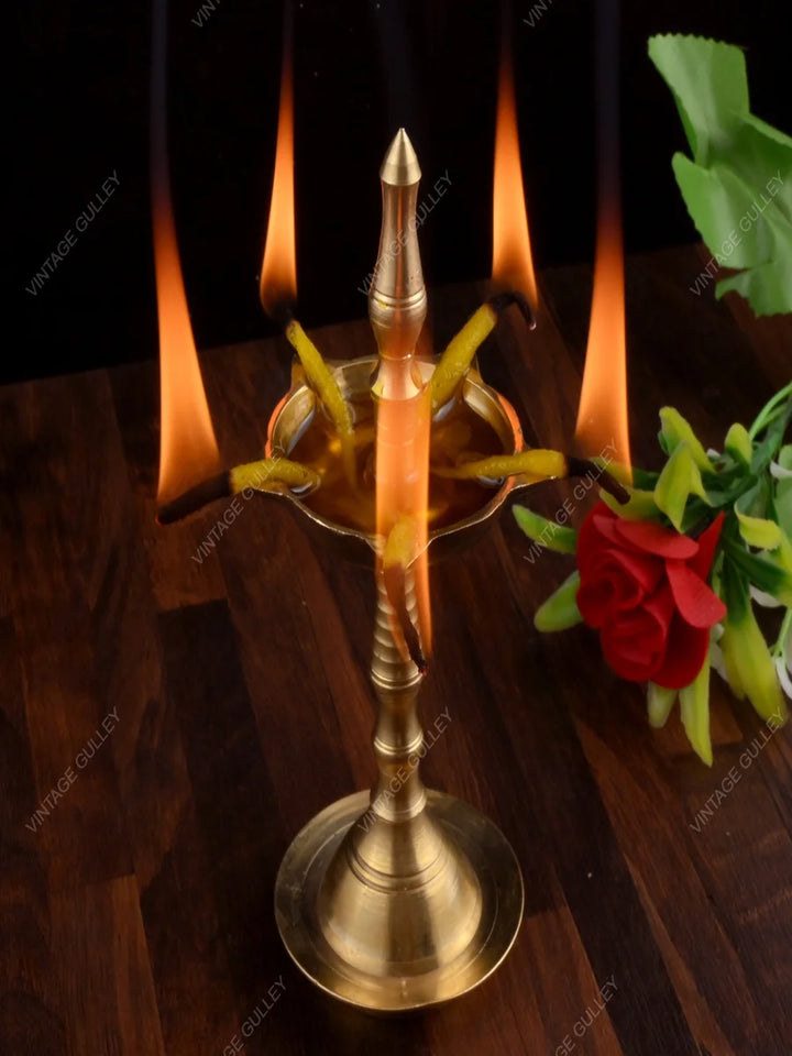 Brass Diya Stand | Traditional Indian Decorative Deepak Holder 17x7.5 CM