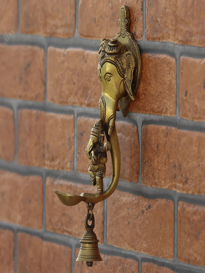 Brass Ganesha Wall Hanging Diya | Handcrafted Decorative Oil Lamp