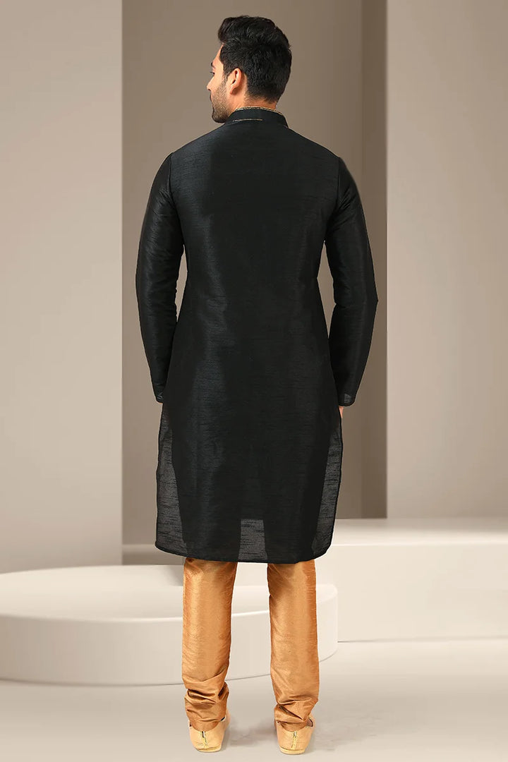 Black Banarasi Silk Kurta Pajama | Mirror Work Perfect for Weddings
