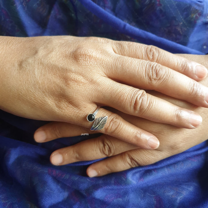 Black Onyx Stone | Leaf Design Freesize Ring Collection