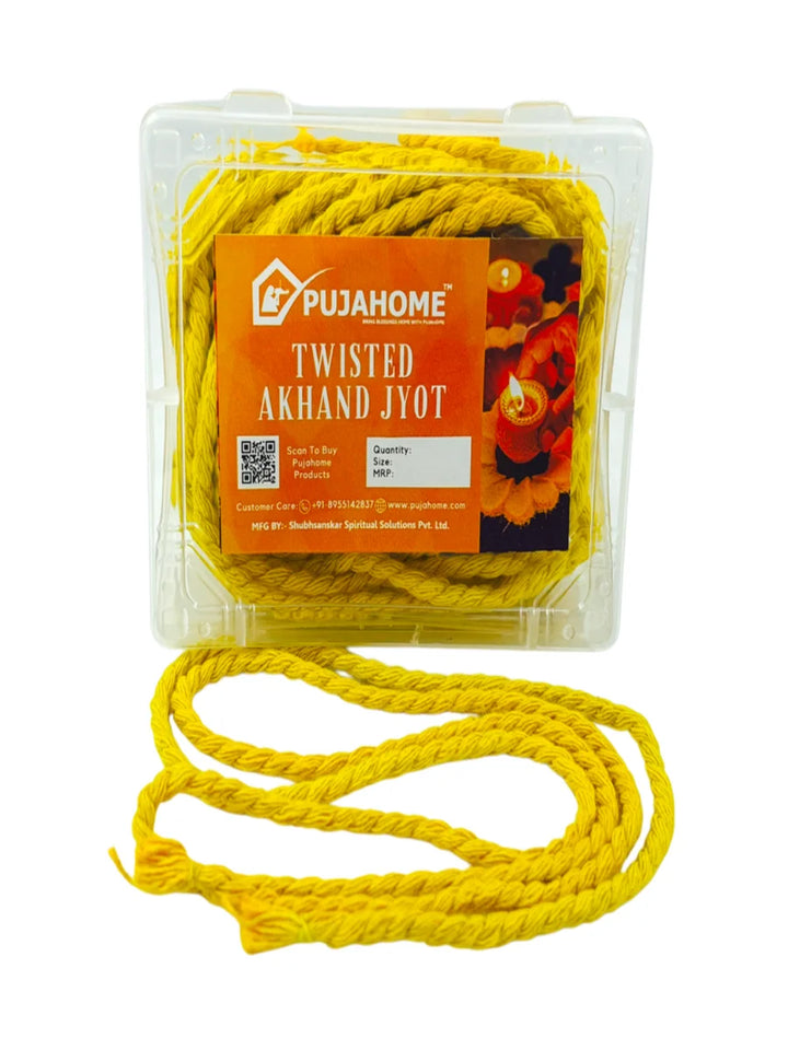 Long Twisted Akhand Jyot Cotton Wicks Batti | Cotton (Yellow)
