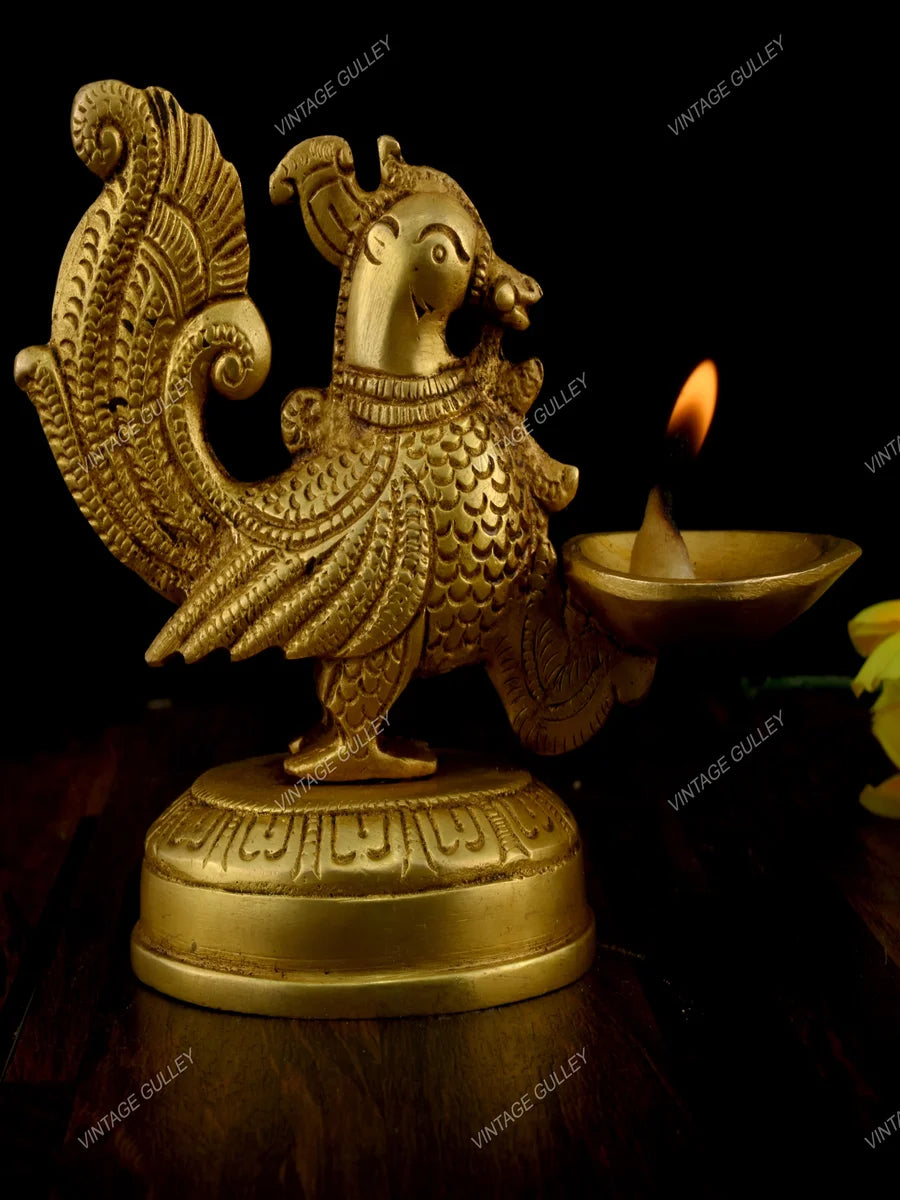 Handcrafted Brass Peacock Diya | Premium Quality Oil Lamp for Home Decor