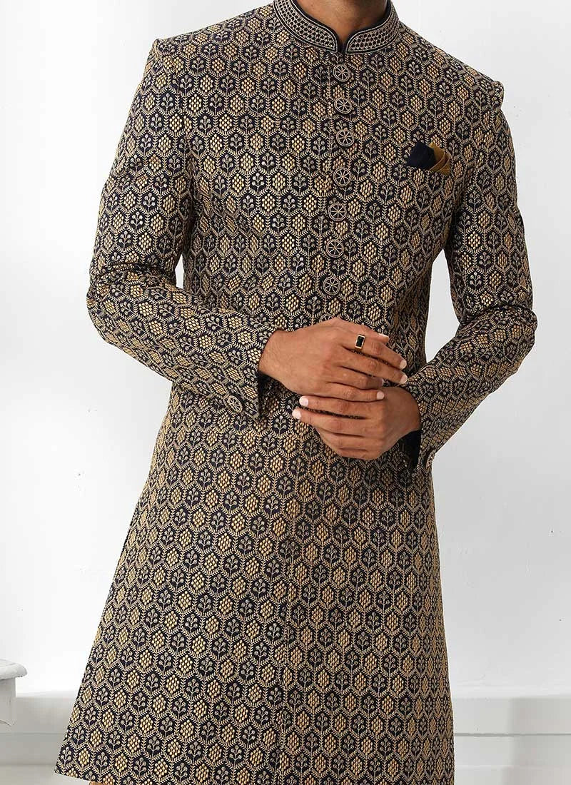 Art Silk Navy Blue Sherwani | Perfect Wedding Wear with Fine Thread Work