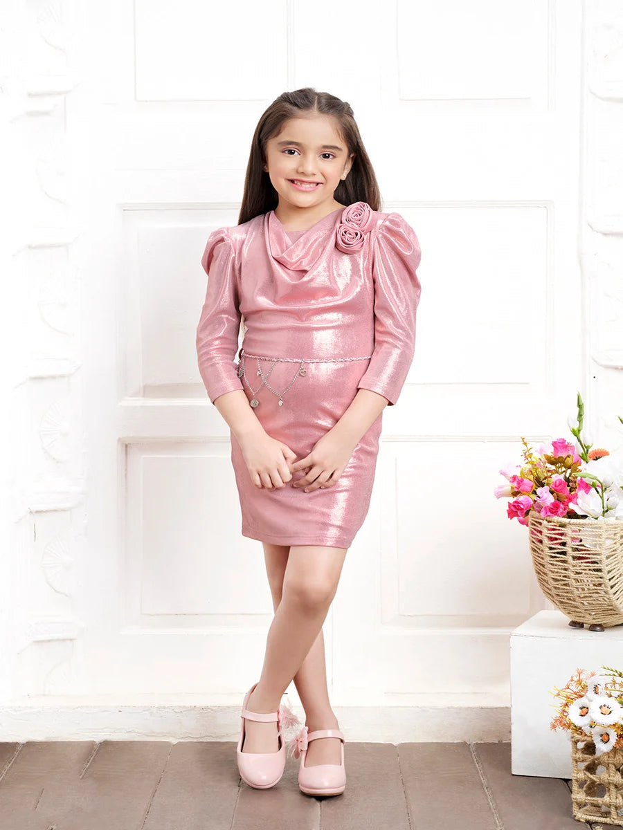 Trendy Kids Dresses for Girls | Peach Cowl Neck Party Dress