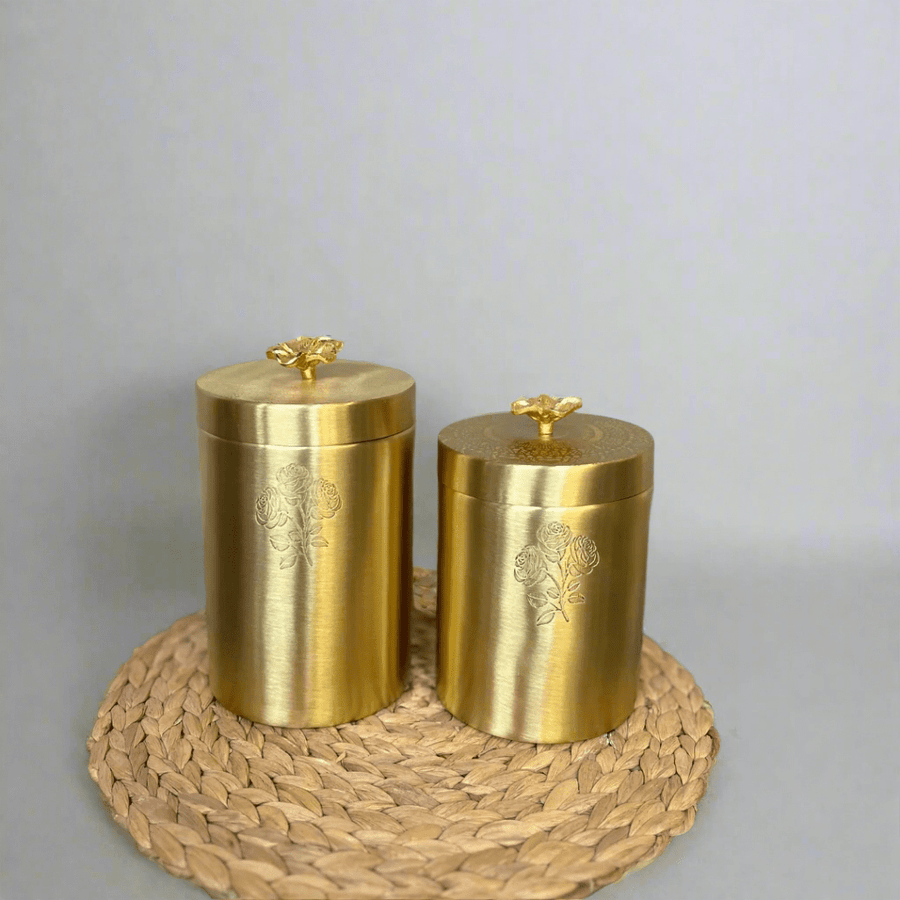Brass Mandala Canister Set of Two Pcs | Decorative Storage Jars - Small - 8818