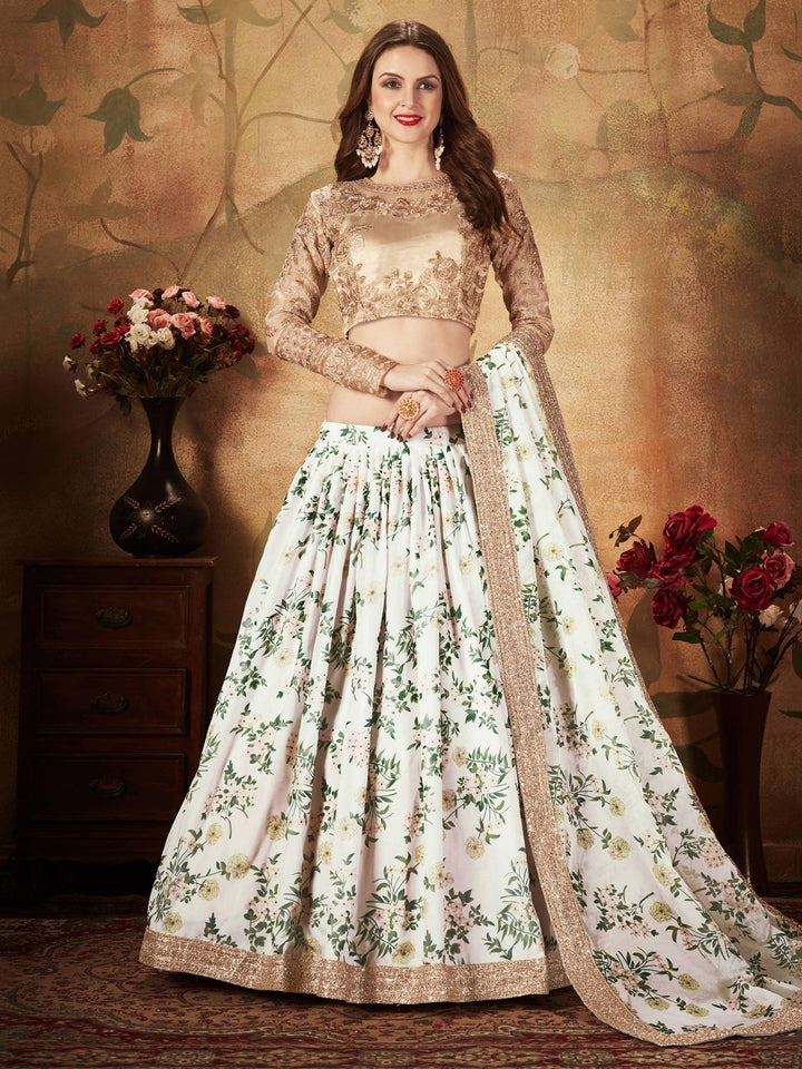 Beautiful Off-White Lehenga | Organza Silk with Lace Border & Dupatta
