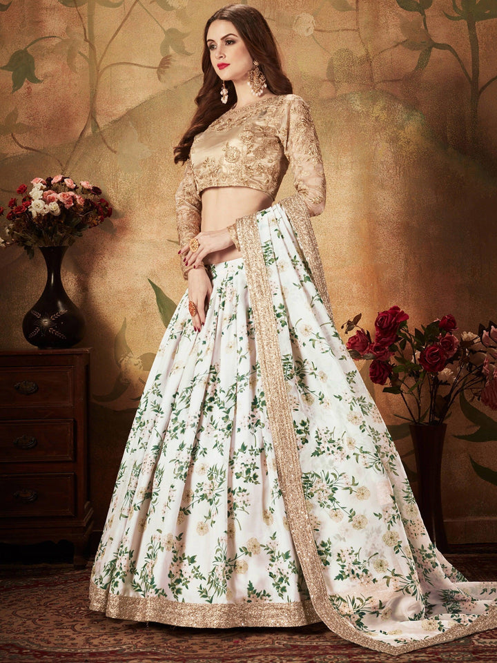 Beautiful Off-White Lehenga | Organza Silk with Lace Border & Dupatta