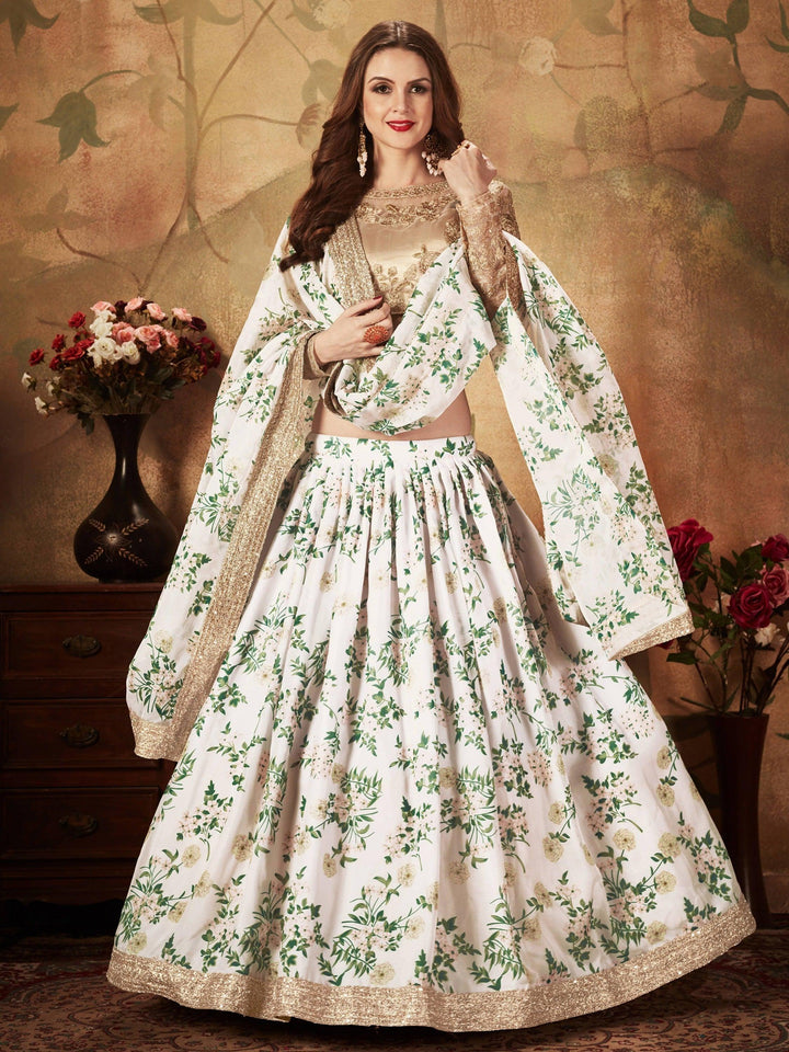 Beautiful Off-White Lehenga | Organza Silk with Lace Border & Dupatta