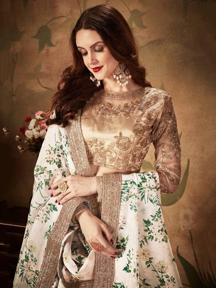 Beautiful Off-White Lehenga | Organza Silk with Lace Border & Dupatta