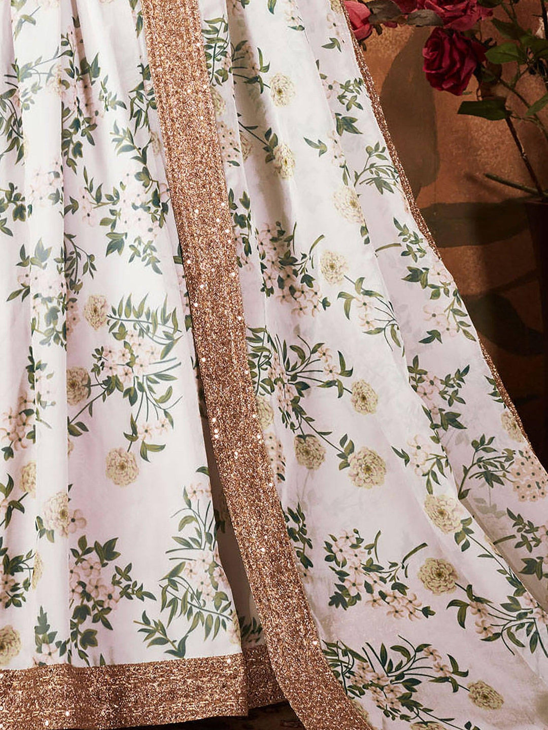 Beautiful Off-White Lehenga | Organza Silk with Lace Border & Dupatta