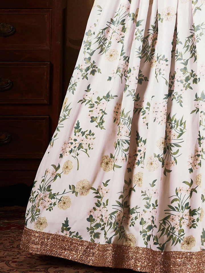Beautiful Off-White Lehenga | Organza Silk with Lace Border & Dupatta