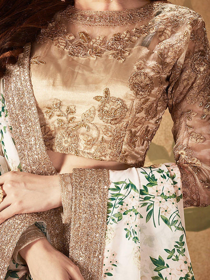 Beautiful Off-White Lehenga | Organza Silk with Lace Border & Dupatta