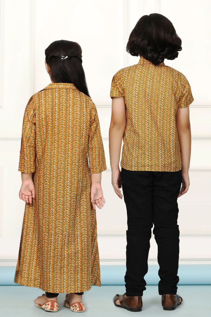 Mustard  Gown with Matching Shirt Brother and Sister Twin Set