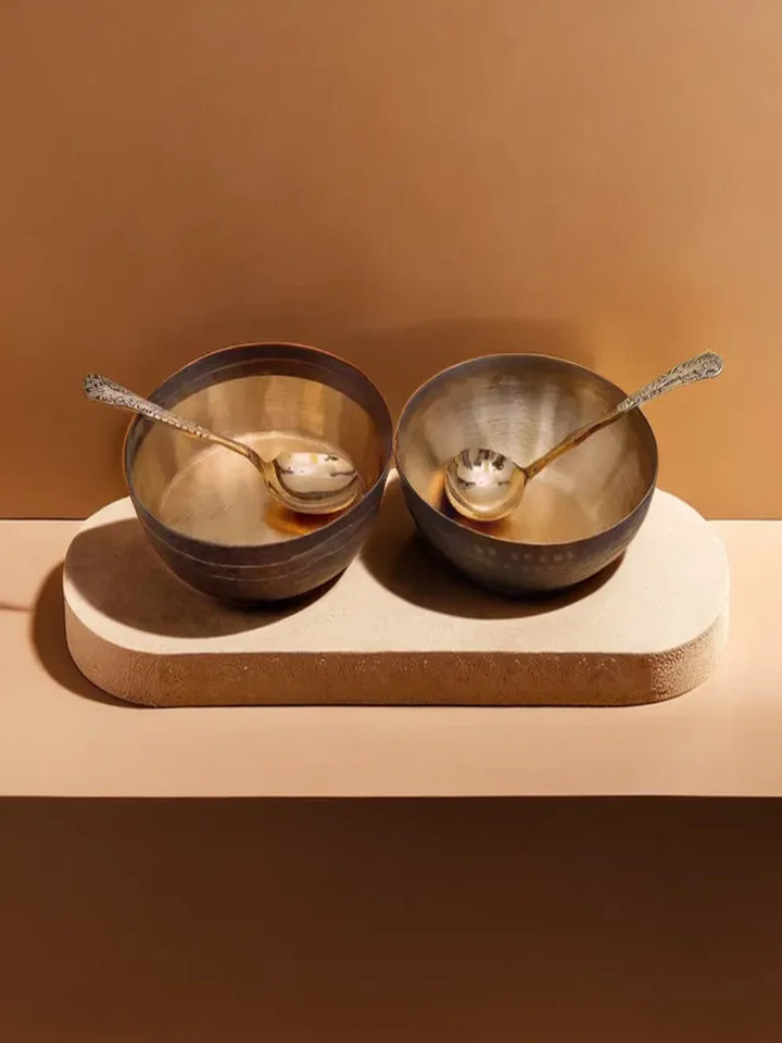 Kansa Kathiyawadi Serving Bowls Set of 2 | Traditional Vintage Design