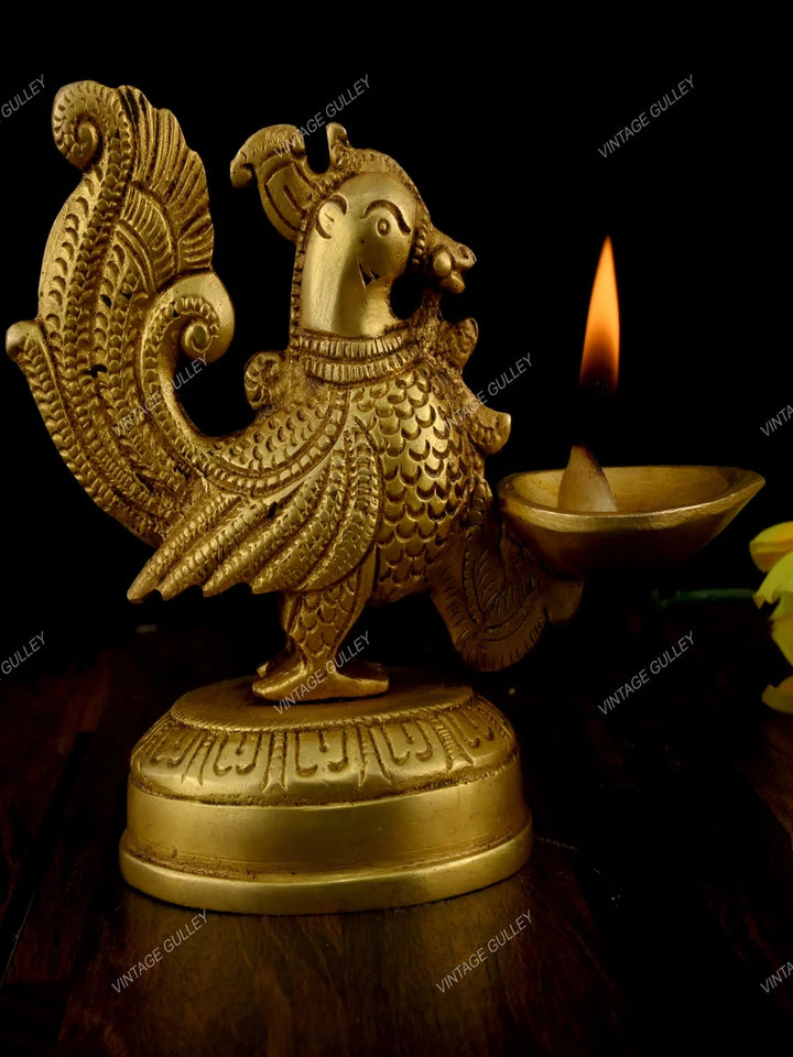 Handcrafted Brass Peacock Diya | Premium Quality Oil Lamp for Home Decor