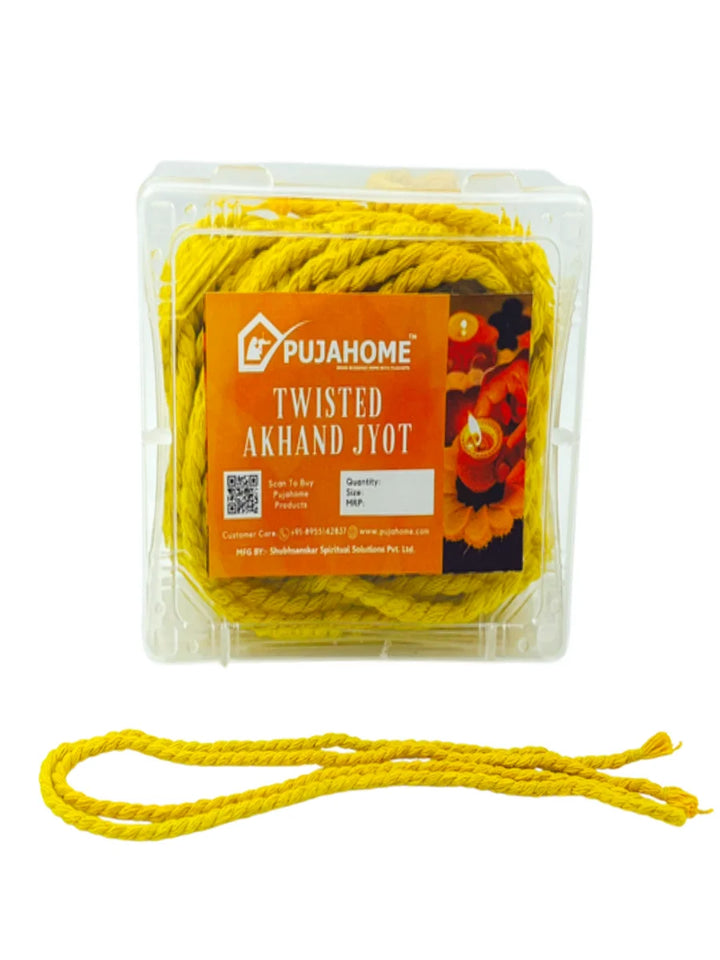 Long Twisted Akhand Jyot Cotton Wicks Batti | Cotton (Yellow)