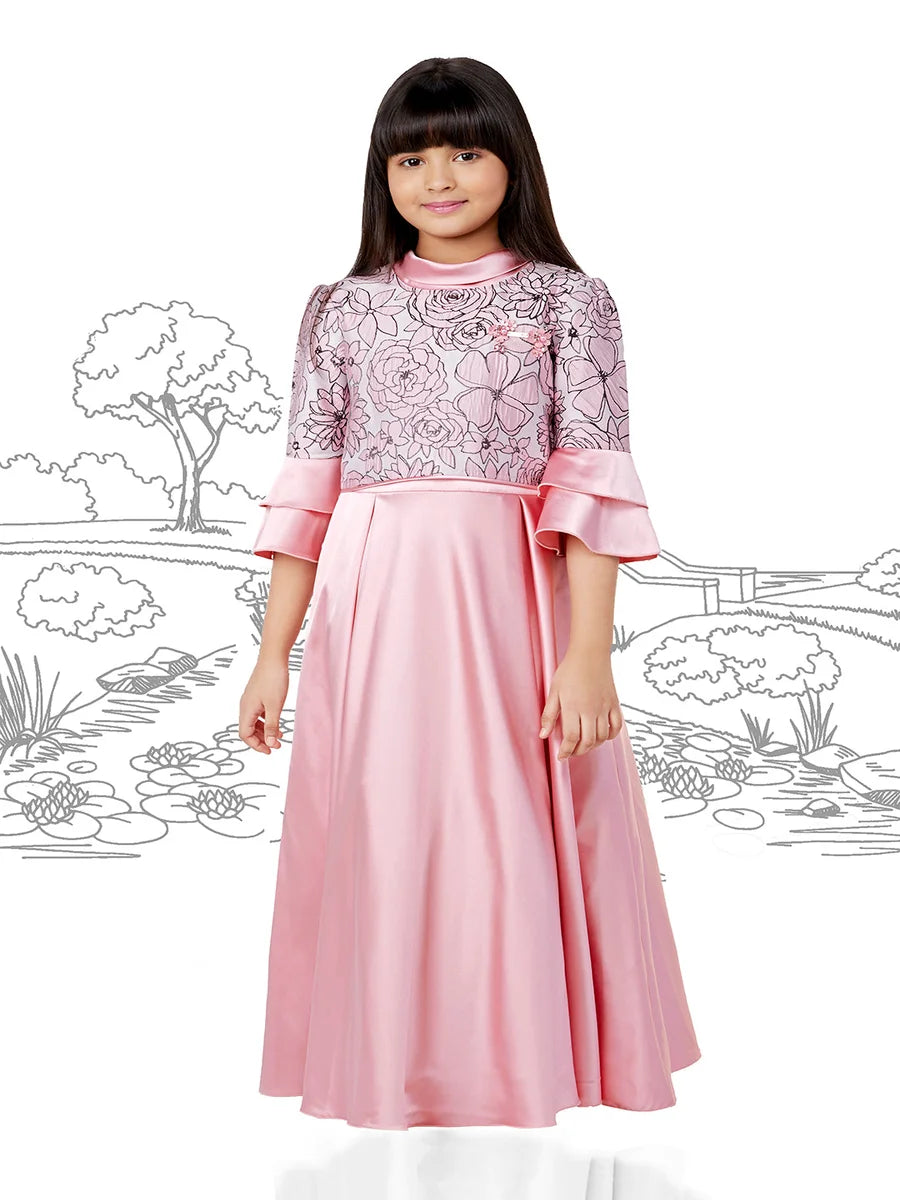 Stylish Pink Gown for Girls | Designer Satin Party Wear Outfit