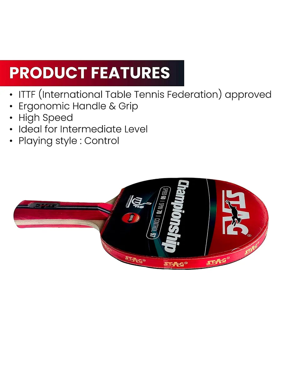 STAG Championship ITTF Approved Rubber Intermediate Table Tennis Bat