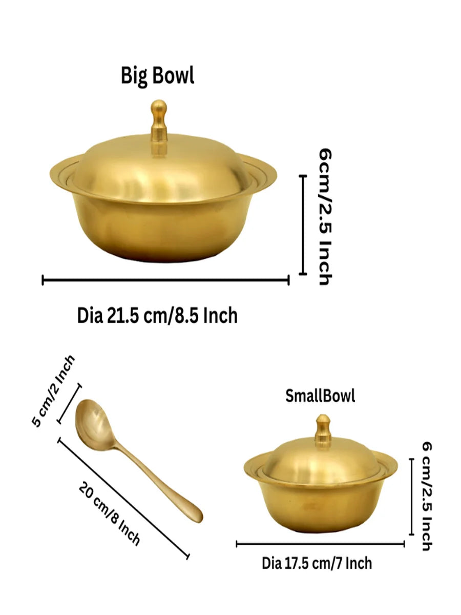 Kansa Serving Chinese Bowls Set of 2 | Traditional Bronze Design