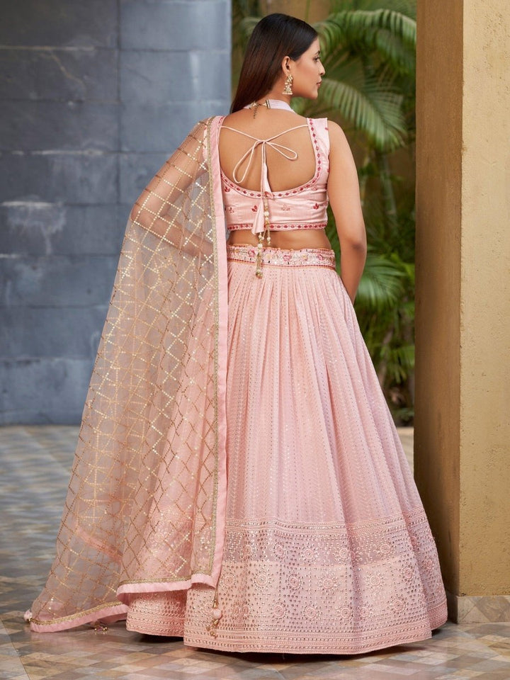 Charming Pink Sequins Georgette Lehenga | Wedding Wear Choli Set - ZCL - GLP - 8009 - Semi Stitched - YPOD