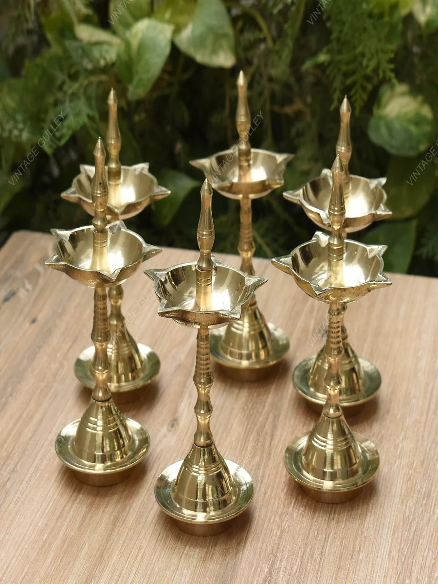 Brass Diya Deepak Stand | Handcrafted Decorative Lighting Accent Set of 6