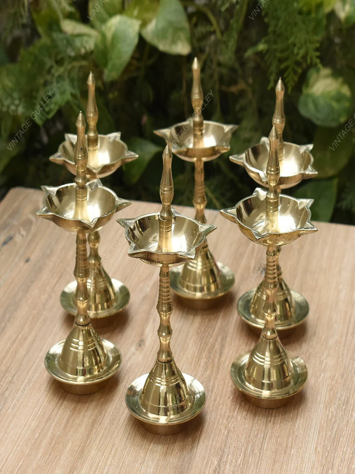 Brass Diya Deepak Stand | Handcrafted Decorative Lighting Accent Set of 6