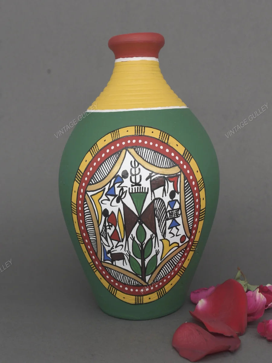 Handcrafted Terracotta Pots | Miniature Ethnic Showpiece with Warli Art