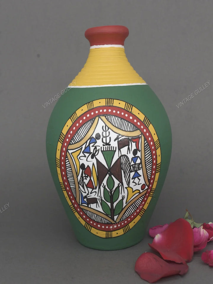 Handcrafted Terracotta Pots | Miniature Ethnic Showpiece with Warli Art