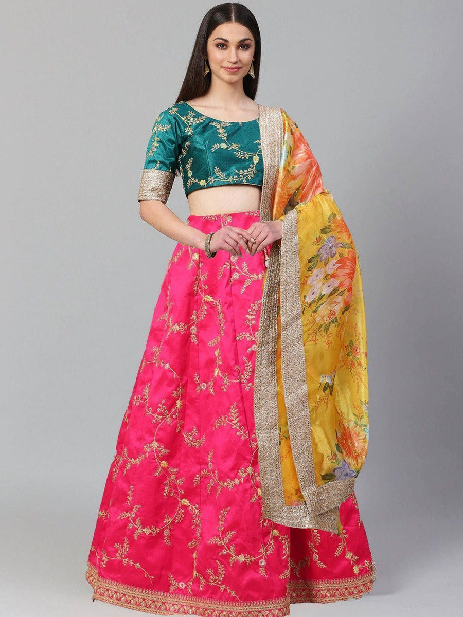 Wonderful Pink Embroidered Art Silk Wedding Wear Lehenga Choli