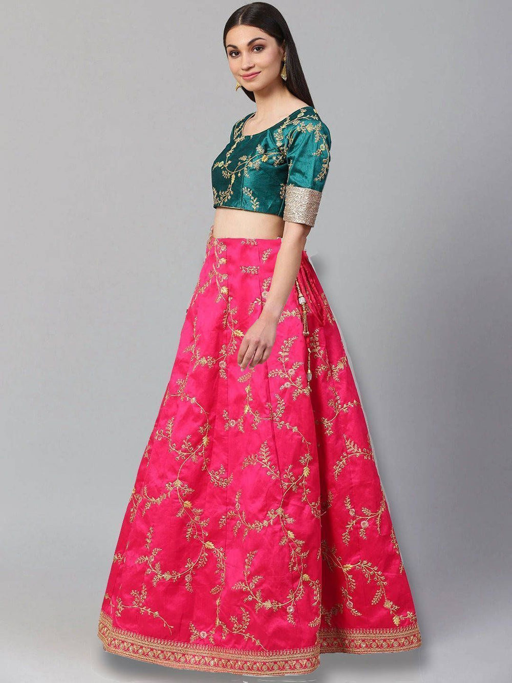 Wonderful Pink Embroidered Art Silk Wedding Wear Lehenga Choli