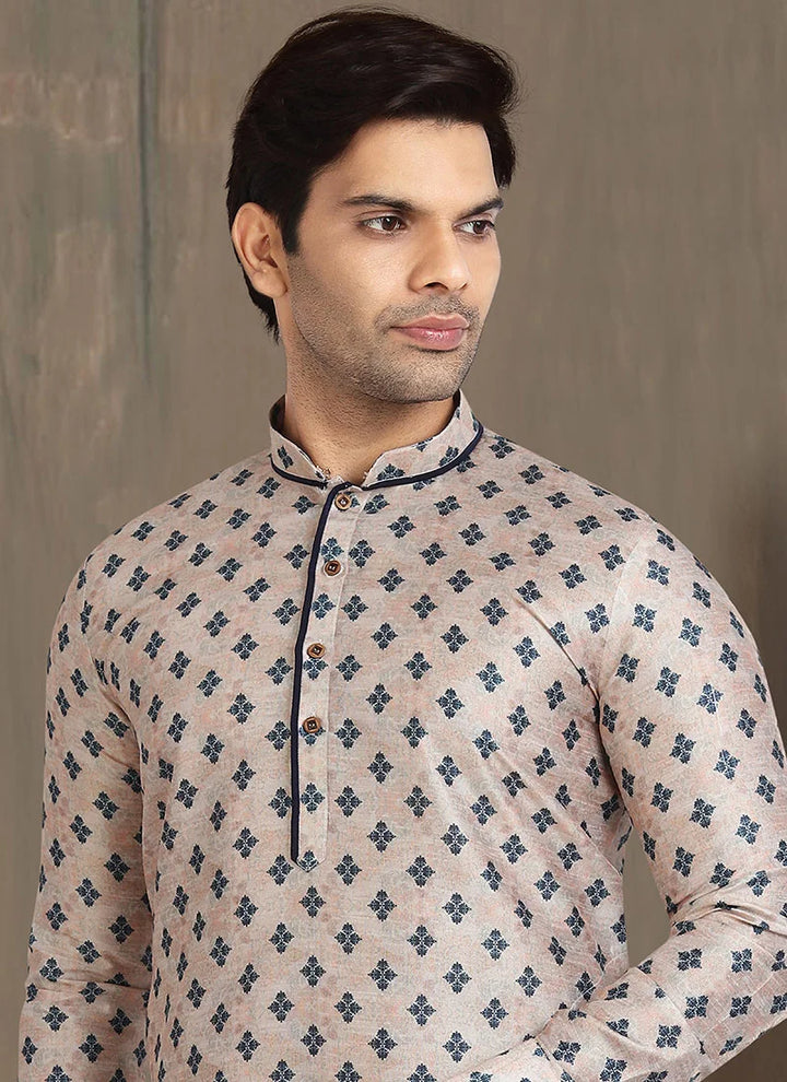 Off White Banarasi Silk Kurta Pajama | Elegant Printed Work for Festive Wear